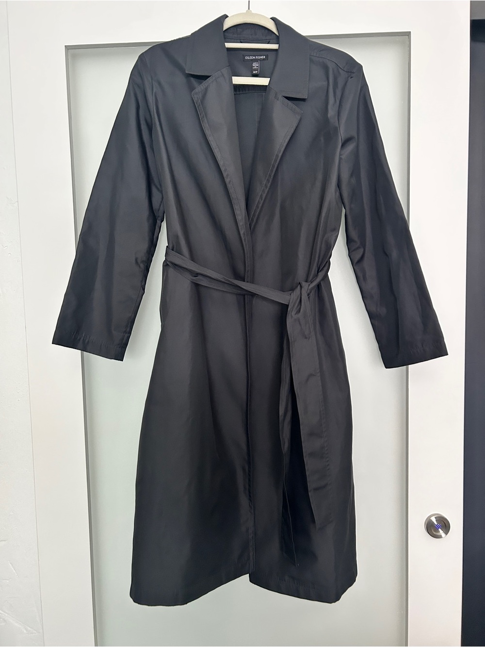 Eileen fisher black trench coat rain coat XS